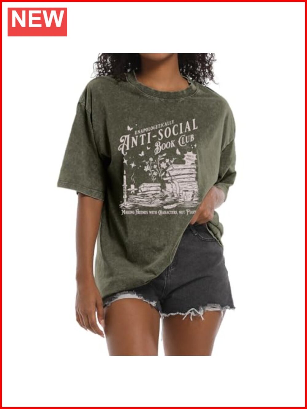 Anti Social Book Club Graphic Tee for Women Acid Wash Cotton Tee